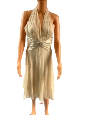 Vestido Maggy London Marfil Estilo Halter Espalda Sin Espalda Seda Cóctel Baile de graduación Talla 6 Foto 1 de 4