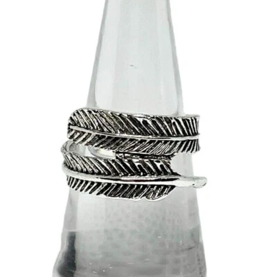 Anillo de moda envolvente de plumas con acabado plateado para mujer u hombre talla 6 nuevo rústico Foto 1 de 4