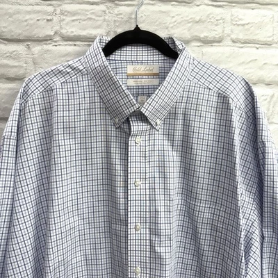 Roundtree & Yorke Gold Label Dress Shirt Mens Big Sz 19  34/35 Blue Plaid Oxford - Image 1 of 4