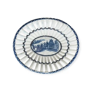 Antique Staffordshire Blue & White Reticulated Basket Dish · Chinoiserie c.1820 - Picture 1 of 9