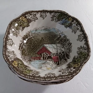 Set Of 4 6 1/4" Johnson Bros. The Friendly Village "Covered Bridge" Cereal Bowls - Picture 1 of 6