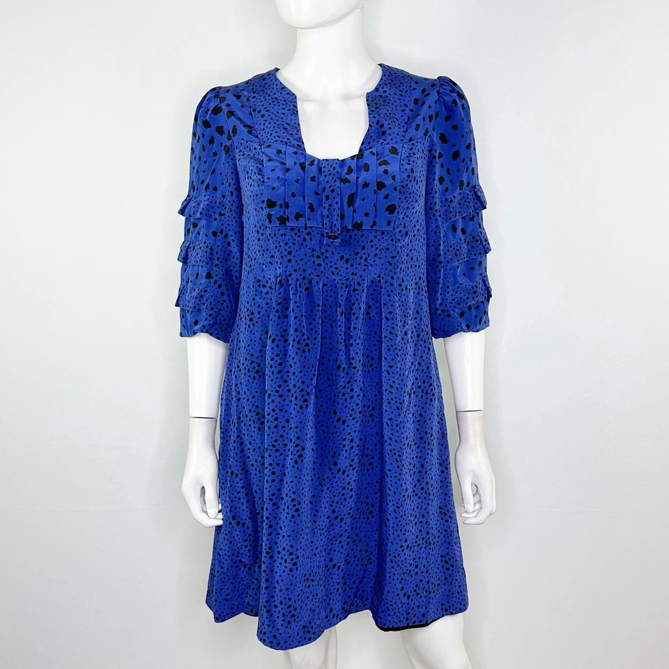 Mini Vestido Mayle Azul Estampado Leopardo Seda Talla 6 Media Manga Cóctel Fiesta Foto 1 de 4