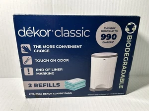 Dekor Classic Diaper Pail Biodegradable Refills 2 Count White Up To 990 Diapers - Picture 1 of 2