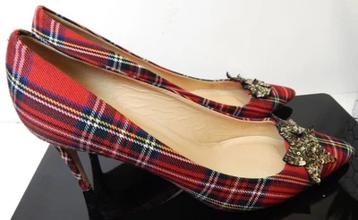 J. CREW Lucie красный тартан клетку насосы котенок каблуки Silver Star блестки женщин 11 - Изображение 1 из 4