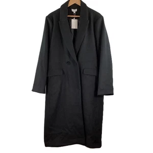 Tamsy Black Wool Blend Longline Button Up Coat UK 20 - Picture 1 of 6