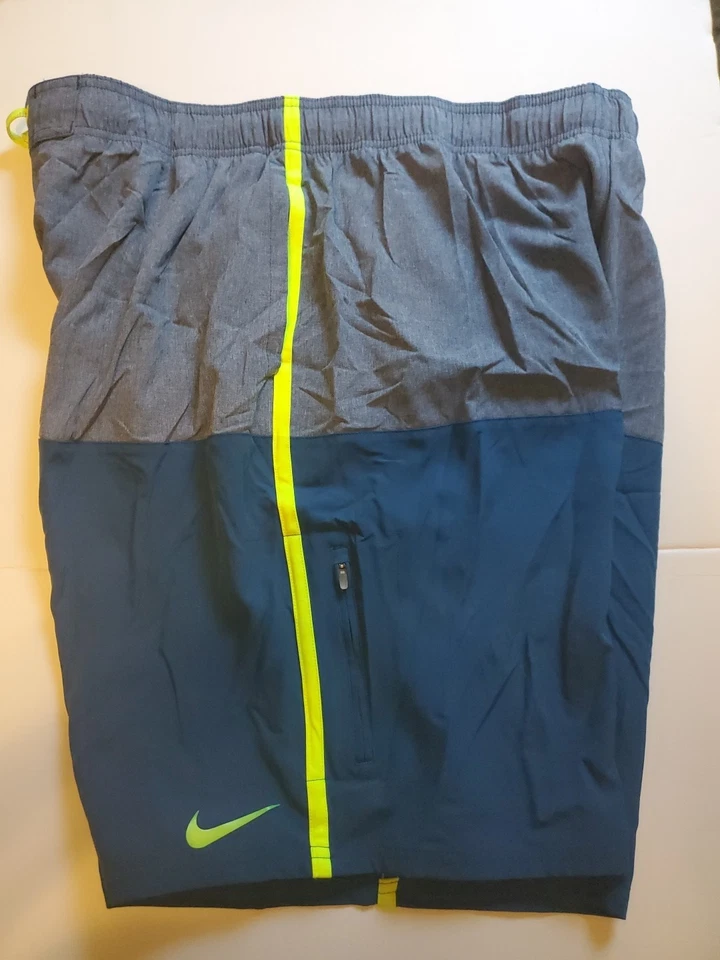 NWT Nike Men's BIG & TALL Stripe Swim Trunks MSRP Teal/Gray/Neon 2XLT 3 Pockets - Image 1 of 4