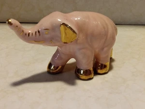 Vintage Elefant Figur rosa & gold glasierte Keramik - Bild 1 von 6
