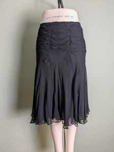 Y2K I.C.E. Black 100% Silk Size 8 Flutter Gathered Waist Skirt - Picture 1 of 9