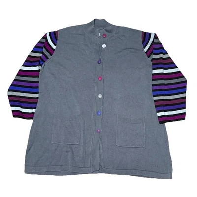 Suéter cárdigan artístico portátil Bob Mackie para mujer 3X gris con mangas a rayas Foto 1 de 4