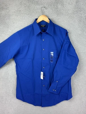 Arrow Dress Shirt Mens 16.5 32/33 Blue Fitted Wrinkle Free Stretch Long Sleeve - Image 1 of 4