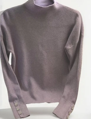 Suéter Tahari Púrpura Cuello Alto Estrás Vacaciones Suave Elegante Para Mujer Mediano Foto 1 de 4