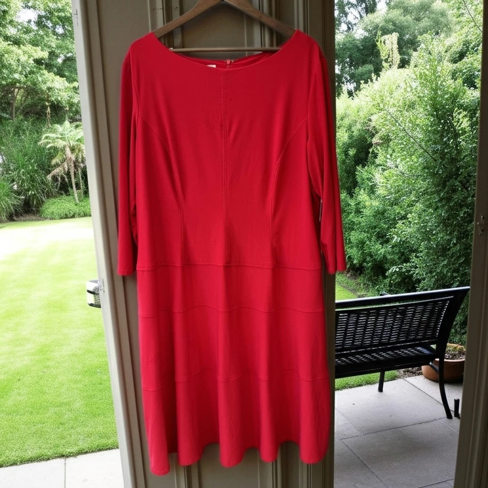Anne Klein Plus Size Women's Red Long Sleeve Sheath Dress 22W Holidays - Image 1 of 4