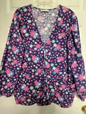 Chaqueta Médica Peaches Talla L-VIBRANTE Azul Marino/Rosa Floral A Presión Delantero-Pecho 26"/L 29" Foto 1 de 4