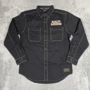 Harley-Davidson Shirt Mens Medium Black Button Up Long Sleeve Biker Motorcycle - Picture 1 of 11