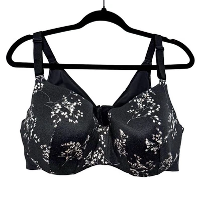 Cacique Balconette Bra Plus Size 42DD Black Floral Backsmoother Lightly Lined - Image 1 of 4