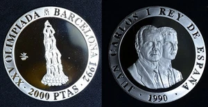 1990 Spain Large  silver Proof 2000 Pesetas-Olympic Pyramid - Picture 1 of 1