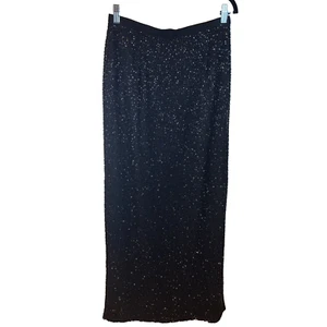 Maxi Falda Vintage Cache Y2K 100% Seda Negra Con Cuentas Brillante Abertura Talla 10 Sin Stock - Imagen 1 de 8