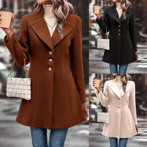 Womens Button Blazer Suit Coat Ladies Long Sleeve Lapel Jacket Cardigan Outwear - Picture 1 of 15
