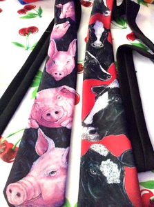 RALPH MARLIN Men's Neck Ties set of 2 Pigs Cows Barnyard Silk Adult Farm Animals - Picture 1 of 8