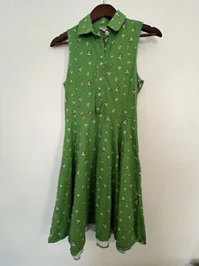 Cath Kidston Dress US 6 UK 10 Kelly Green Floral Shirt Waist Sleeveless - Picture 1 of 8