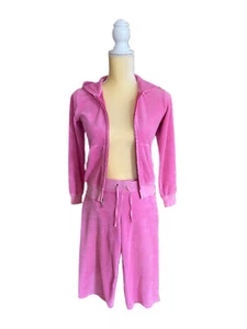 Juicy Couture Terry Track Suit 2 pc Set Hoodie Top Capri Crop Pants Pink Size 10 - Picture 1 of 12