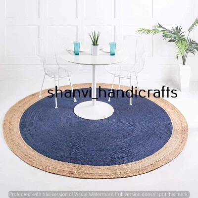 Handmade Round Rug Hand Woven Braided Jute Rug Home Living Area Rug Floor Carpet - Image 1 of 4