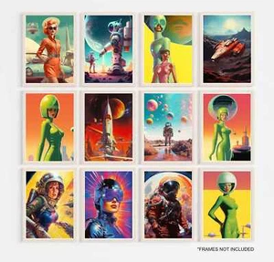 SPACE POP ART PRINTS RETRO OUTER SPACE MATT ART PRINTS ROCKETS ASTRONAUTS PRINTS - Picture 1 of 22