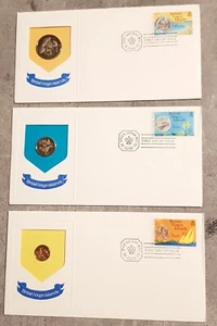 BRITISH VIRGIN ISLANDS 3 FIRST DAY OF ISSUE CACHET COVERS WITH COIN AND STAMP - Picture 1 of 2