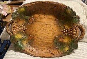 Vintage Multi Products Faux Wood Resin Bowl With Grapes Handles Made In USA - Picture 1 of 4