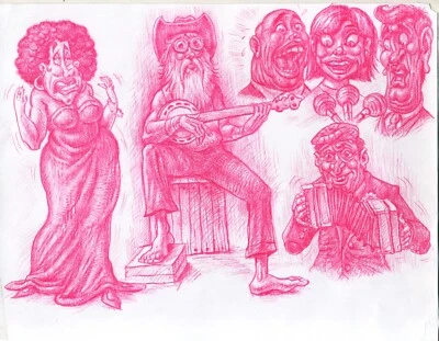 Dibujos a lápiz de colores firmados originales estudios de personajes de músicos y cantantes Foto 1 de 4