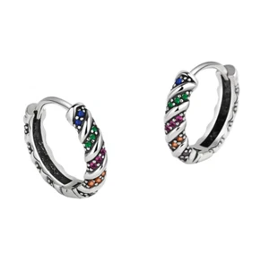 Women Tibetan Silver Vintage Patterned CZ Huggie Hoop Earrings 16mm/0.6" XJ3 - Picture 1 of 5