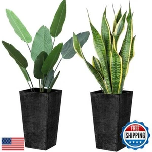2 Pcs Pack Heavy Duty Plastic Resin 17 Inches Tall Tapered Planter Pots Large - Picture 1 of 5