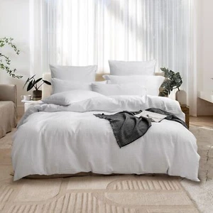 Duvet Cover Set, White Seersucker Bedding Queen King Stripe Texture Striped - Picture 1 of 9