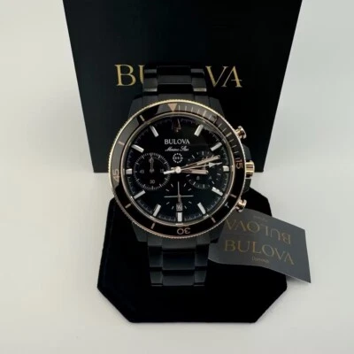 Bulova Marine Star 98B302 Chronograph Black Dial Stainless Steel Men's Watch 45m - Image 1 of 4