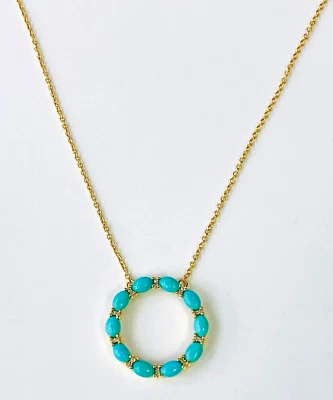QVC Opaque Gemstone 14K Plated Sterling Silver Turquoise Circle Pendant Necklace - Image 1 of 4