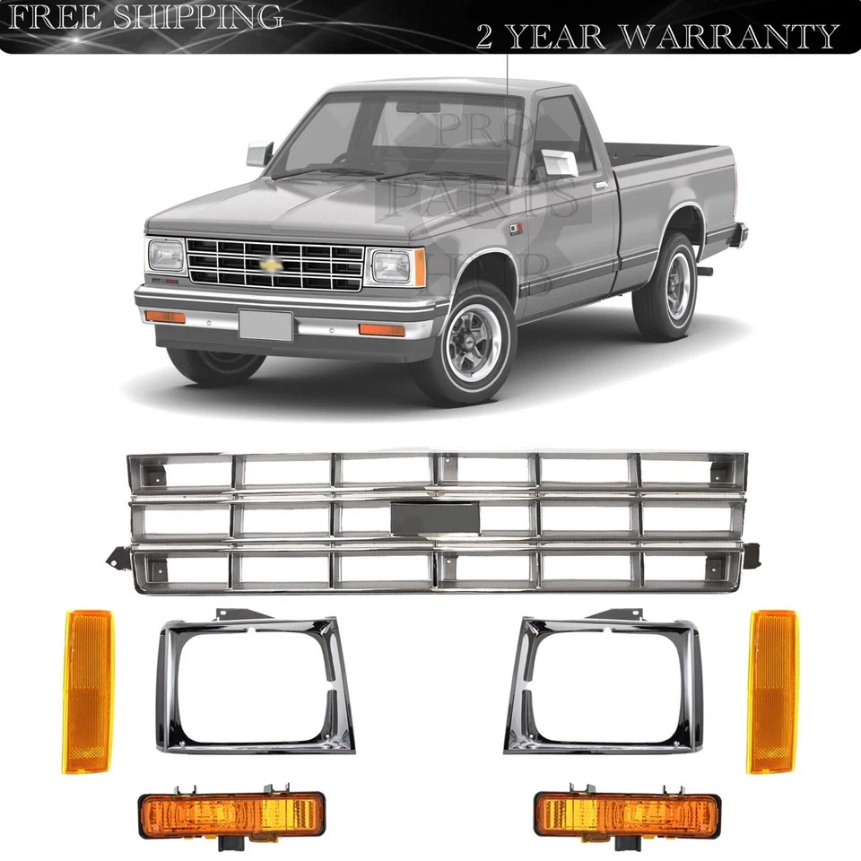 Front Grille Assembly Chrome & Headlight Bazel 1982-1990 Chevrolet S10 Blazer - Imagem 1 de 4
