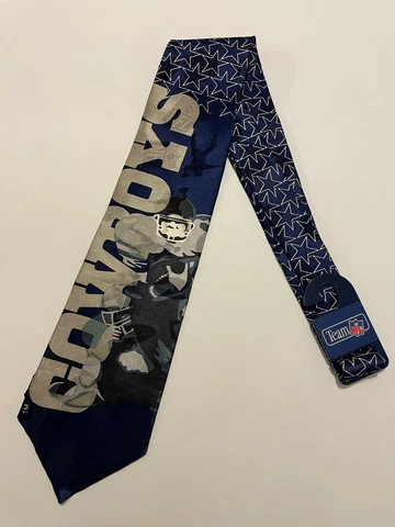 Vintage 1990s Dallas COWBOYS Team NFL BLUE 100% Silk Neck Tie NWT on Orig Hanger Cover
