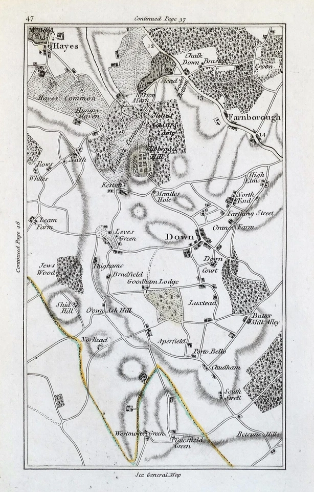 HAYES, DOWNE, FARNBOROUGH, ЛИСТЬЯ ЗЕЛЕНЫЙ, Лондон J.Cary оригинальная антикварная карта 1786 - Изображение 1 из 1