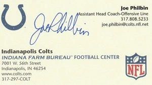 FORMER COLTS ASSISTANT HEAD COACH JOE PHILBIN SIGNED BUSINESS CARD - Picture 1 of 1