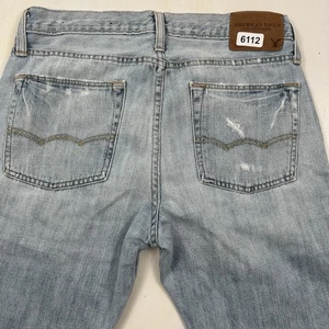 Y2K American Eagle Original Boot Cut Jeans Mens 31x32 Blue Light Wash Distressed - Picture 1 of 9