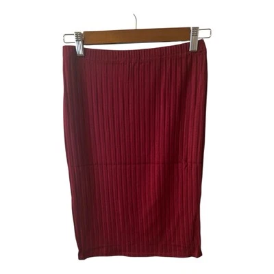 After Market Anthropologie Red Burgundy Pleated Midi Skirt Side Slits Size Small - Image 1 of 4