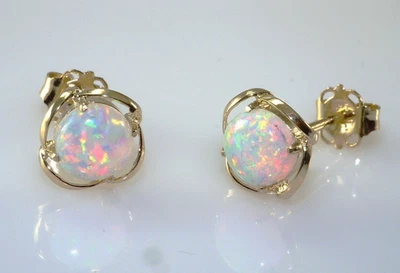 585 Gold Ohrstecker 7,3 mm Größe mit echten Opalen Opalgröße 5 mm - Bild 1 von 3
