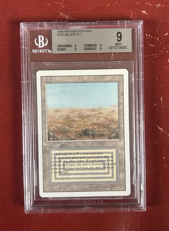 Magic The Gathering Scrubland Dual Land Revised 1994 BGS 9 Quad MTG Scratch Case - Image 1 of 3