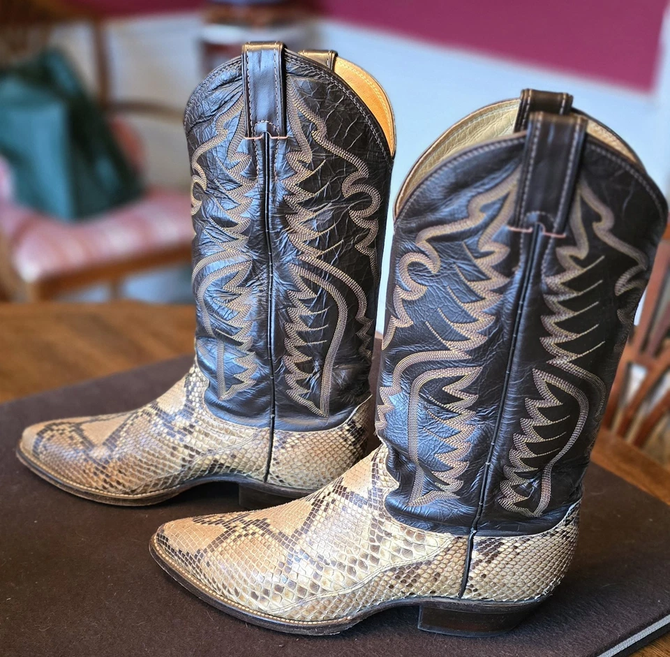 Botas occidentales Justin Python vintage con parte superior negra talla 8 1/2 D - estilo #8621 Foto 1 de 4