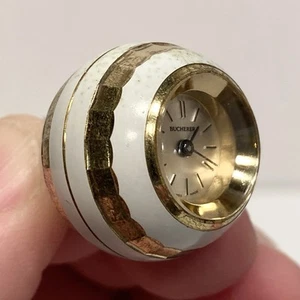 Vintage Bucherer Pendant Orb Watch White Enamel & Gold - WORKS - Picture 1 of 21