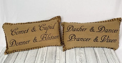 Christmas Pillows Primitive Stitchery Santa's Reindeer Lot of 2 Americana Cabin - Image 1 of 4