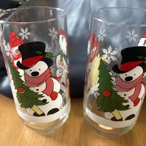 Vintage Luminarc Snowman 2 Glass Tumbler Christmas Holiday Replacements - Picture 1 of 3