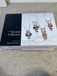 "Jeweled Collection" Gold Trim Champagne Flute Glasses Set of 8 Marshall Fields - Picture 1 of 7