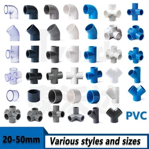 PVC Pressure Pipe Fittings Elbow Tee Cap Plumbing Solvent Weld Aquarium 20-50mm - Picture 1 of 23
