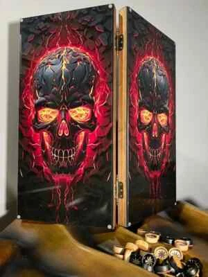 Flaming Skull BACKGAMMON Set Game 50cm (20"), Tempered Glass, Ghost Rider - Image 1 of 4